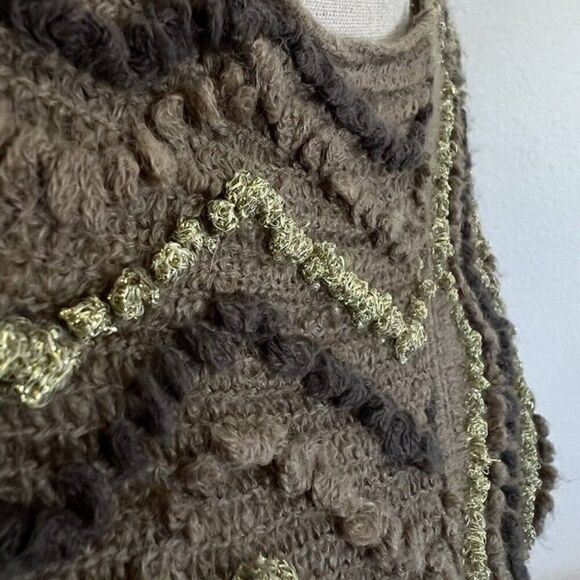 BCBGMaxAzria Asymmetrical Womens Brown Poncho Sweater Boho Chunky Knit Shawl OS - Picture 12 of 12